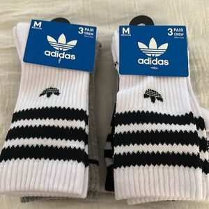 Adidas bundle original roller 3.0crew socks 6 pairs white/black/grey Medium, NWT